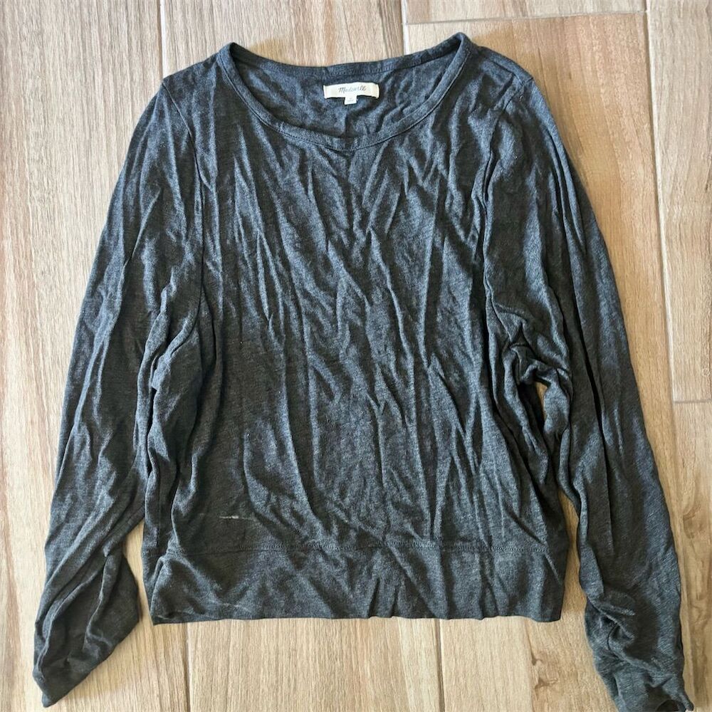 Madewell Women's Gray Long Sleeve Crew Neck T-Shirt Size M Casual